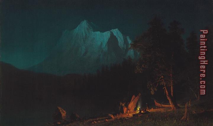 Albert Bierstadt Mountainous Landscape By Moonlight